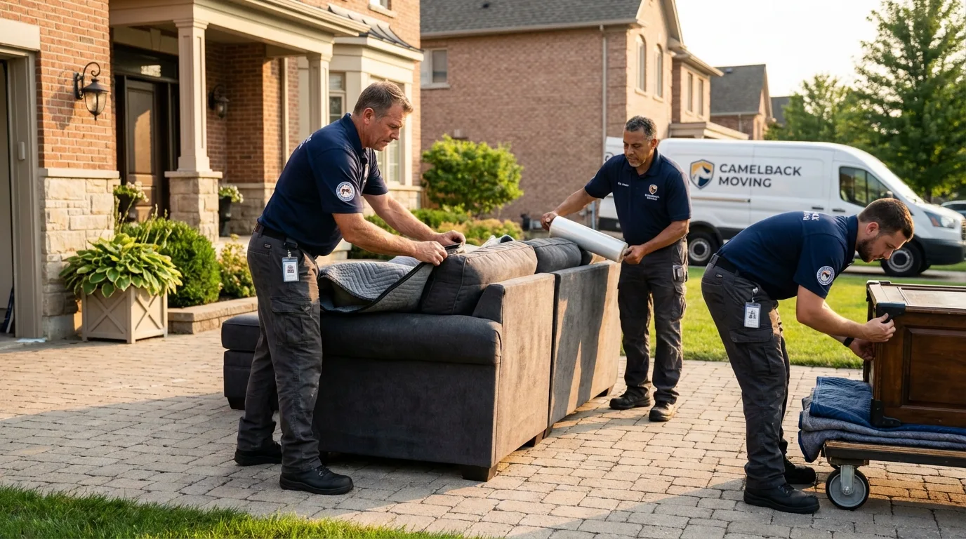 Large estate moving crew wrapping furniture in Colfax, CA